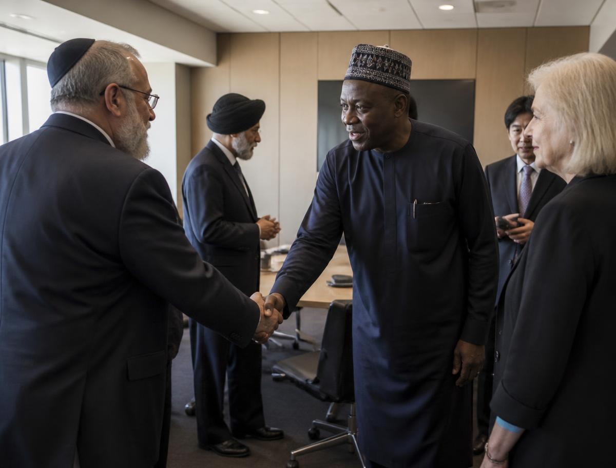 Faith leaders, philanthropists and business representatives shaking hands after a partnership meeting